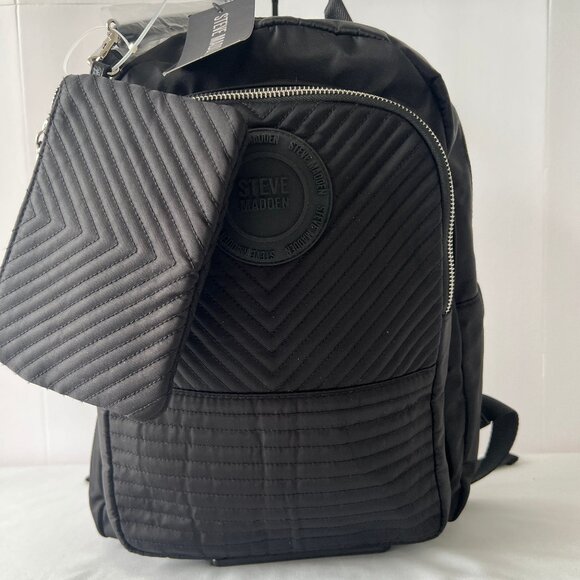 Steve Madden Black Two-Pocket Nylon Padded Backpack Bag W/ Detachable Pouch, NWT - Picture 5 of 16